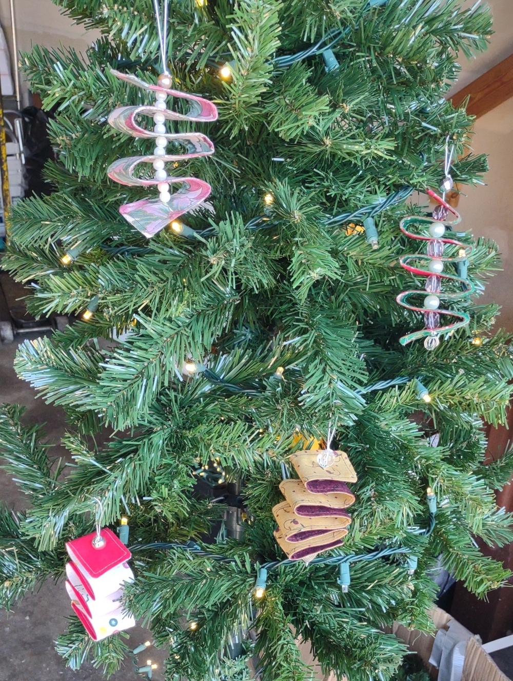 Handmade Spiral Fabric Ribbon Candy Christmas Ornaments